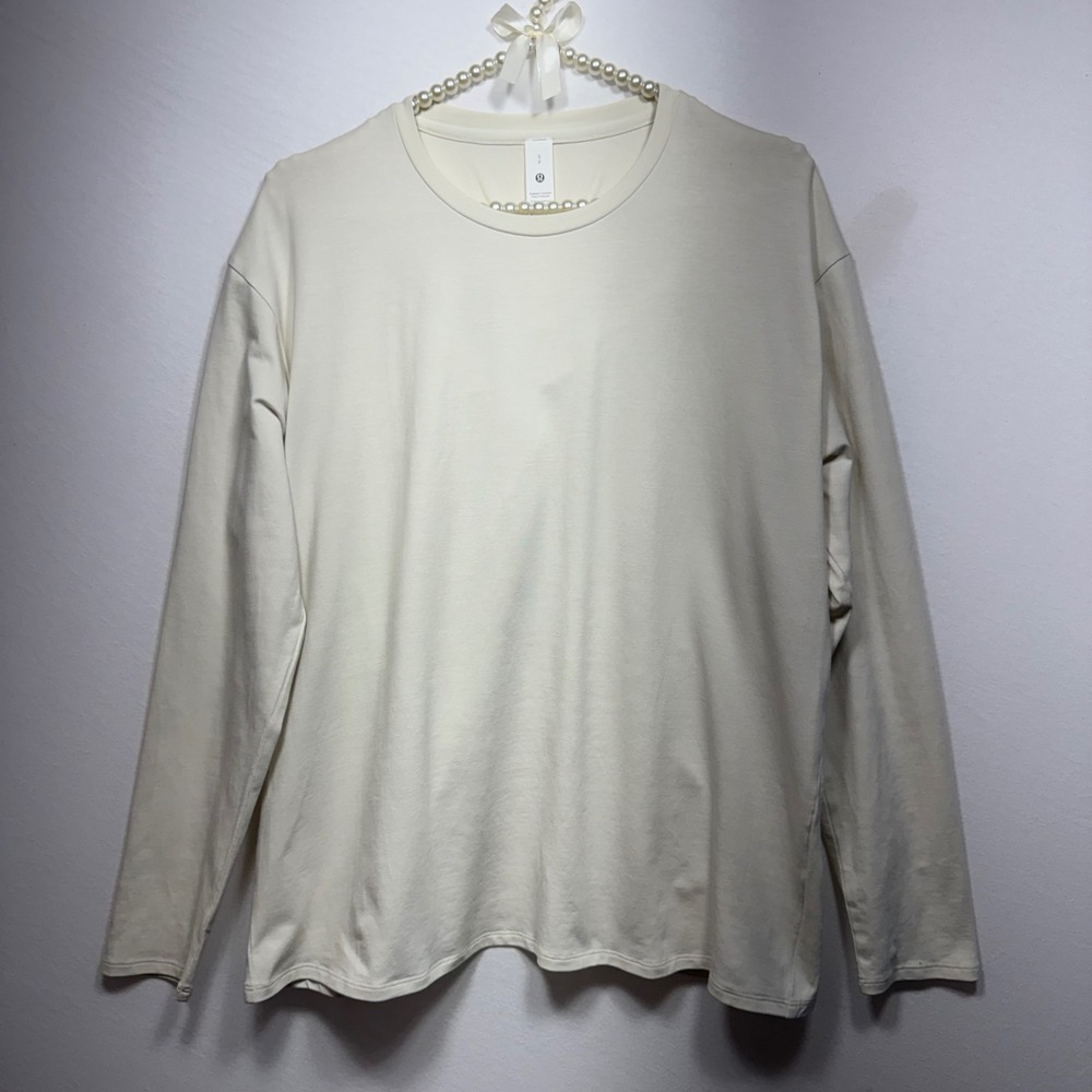 Lululemon Pima Cotton Twist Back Long Sleeve Shirt Cream White Small LW3IQAS
